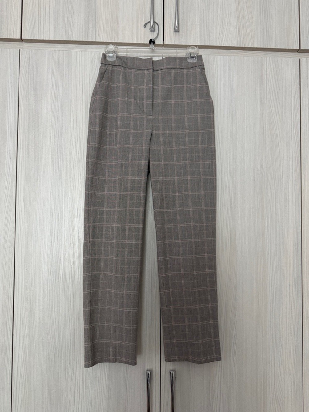 Express Super High Waisted Plaid Straight Ankle Pant